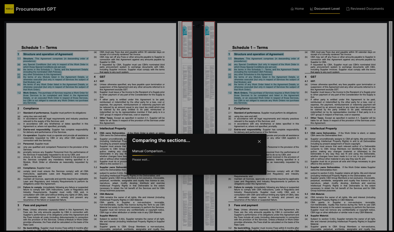 procurement GPT manually select sections A gif of procurement GPT, the user is manually selecting sections