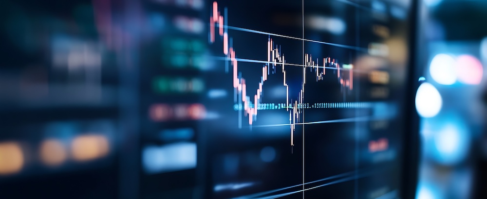 Close up of stock market data displayed on a digital screen with fluctuating graphs and charts : Generative AI line chart