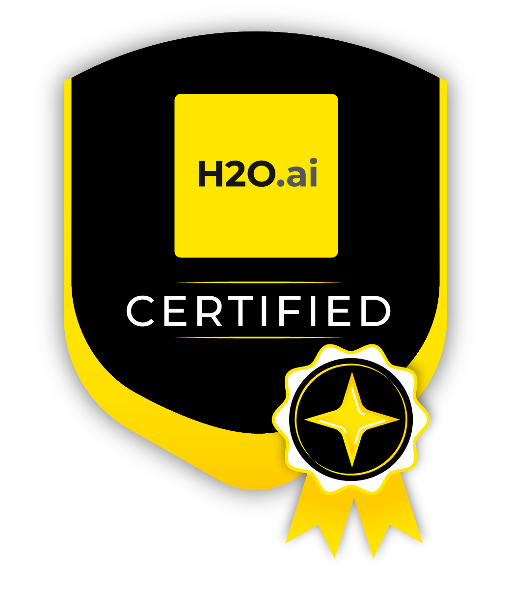 H2O Certified badge with star ribbon in black and yellow